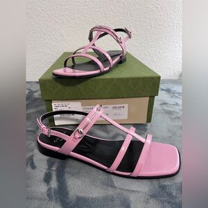 Brand New Gucci Slim Horsebit Dolly Pink Leather Strappy Sandals Sz 36 (US 6)